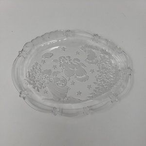 Mikasa Holiday Lights Clear Glass Frosted Christmas Angels  Plate 9x7